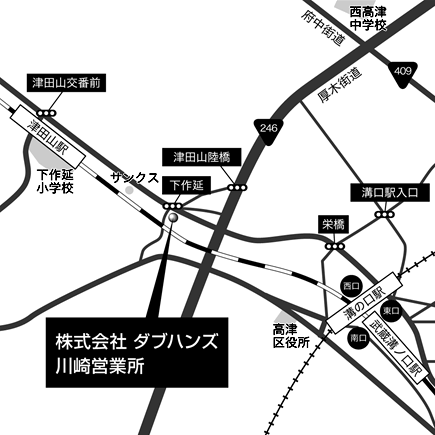 株式会社ダブハンズ川崎営業所の地図